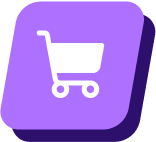 Einkaufswagen-Symbol auf lila Hintergrund.