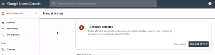 Google Search Console: Manual actions report