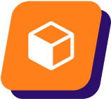 Icône de cube orange sur fond violet.