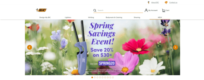 un sitio web de bic muestra un evento de ahorro en primavera