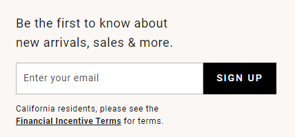Formulario de correo electrónico que dice "Introduzca su dirección de correo electrónico" con un botón CTA de "Inscripción".